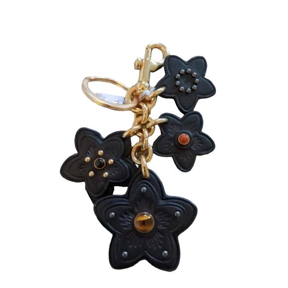 COACH BLACK LEATHER WILDFLOWER BAG CHARM - Picture 2 of 2
